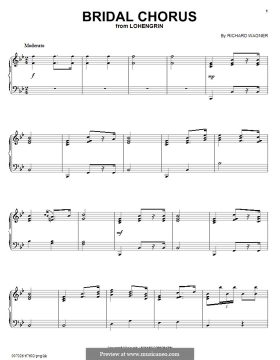 Bridal Chorus, for Piano: Easy version by Richard Wagner