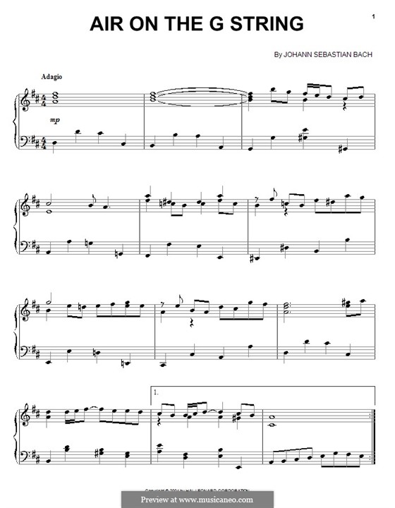 Aria (Printable Scores): Version for piano by Johann Sebastian Bach