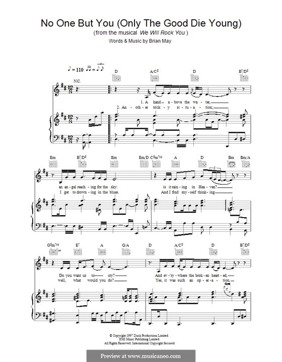 No One But You (Only The Good Die Young): For voice and piano or guitar by Brian May