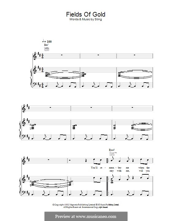 Fields of Gold: For voice and piano (or guitar) by Sting