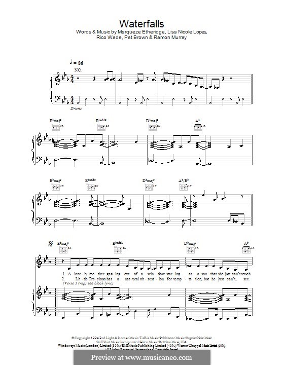 Waterfalls (TLC): For voice and piano (or guitar) by Lisa Nicole Lopes, Marqueze Etheridge, Pat Brown, Ramon Murray, Rico R. Wade