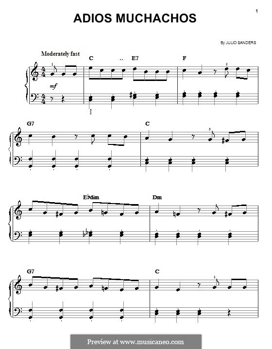 Adios Muchachos: For easy piano by Julio Cesar Sanders