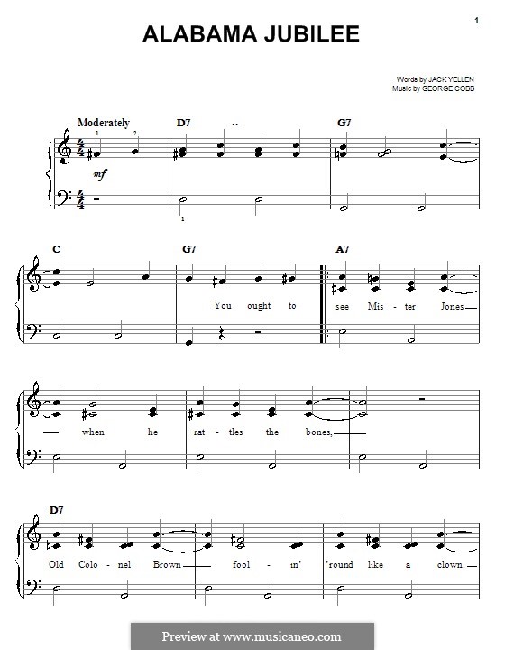 Alabama Jubilee: Easy piano (Jerry Reed) by George L. Cobb