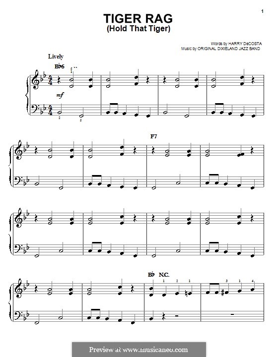 Tiger Rag (Hold That Tiger): For easy piano by Unknown