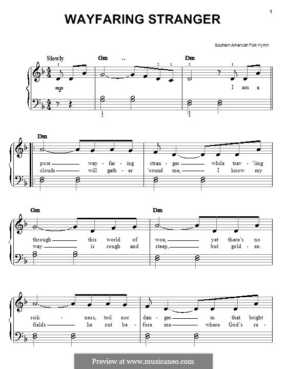 Wayfaring Stranger: For easy piano by folklore
