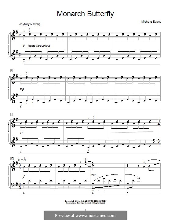 Monarch Butterfly: For piano by Michele Evans