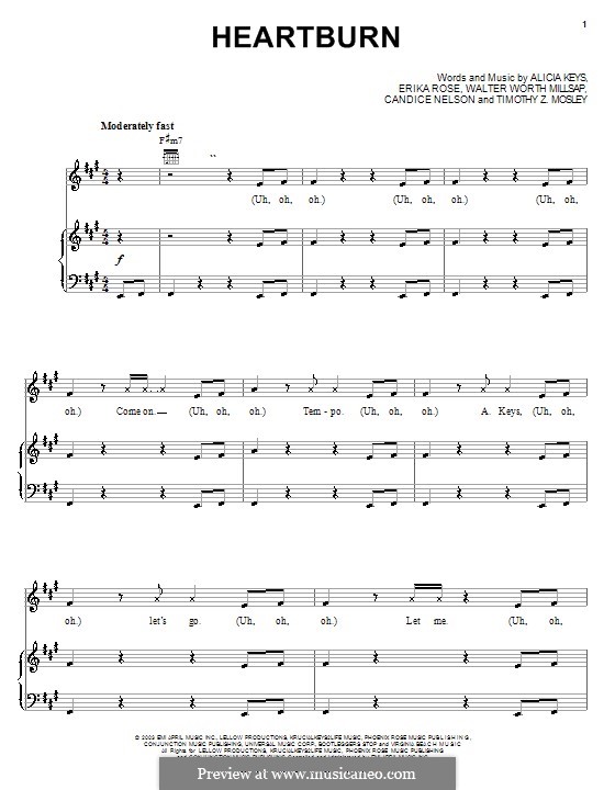 Heartburn (Alicia Keys) by E. Rose, W.W. Millsap sheet music on MusicaNeo