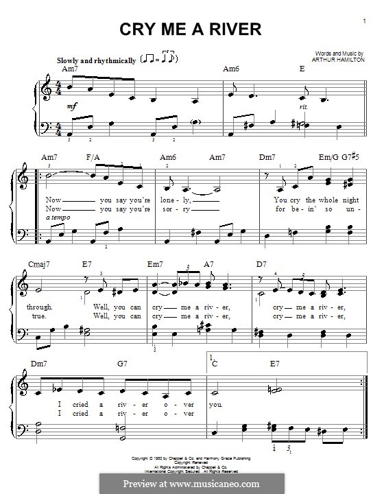 Cry Me a River: For easy piano (Julie London) by Arthur Hamilton