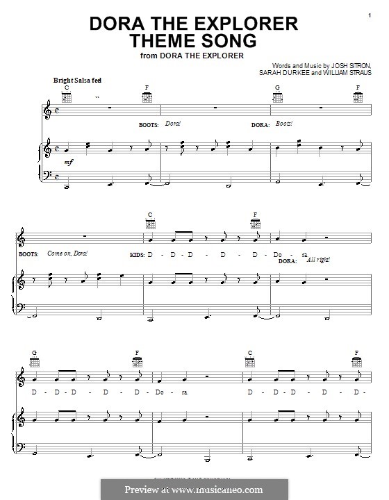 Dora the Explorer Theme Song: For voice and piano (or guitar) by Billy Straus, Sarah Durkee