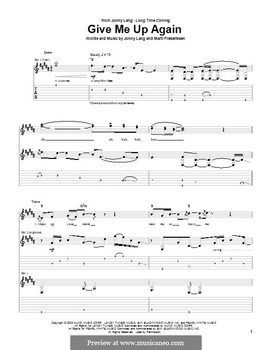 Give Me Up Again (Jonny Lang): For guitar with tab by Martin Frederiksen