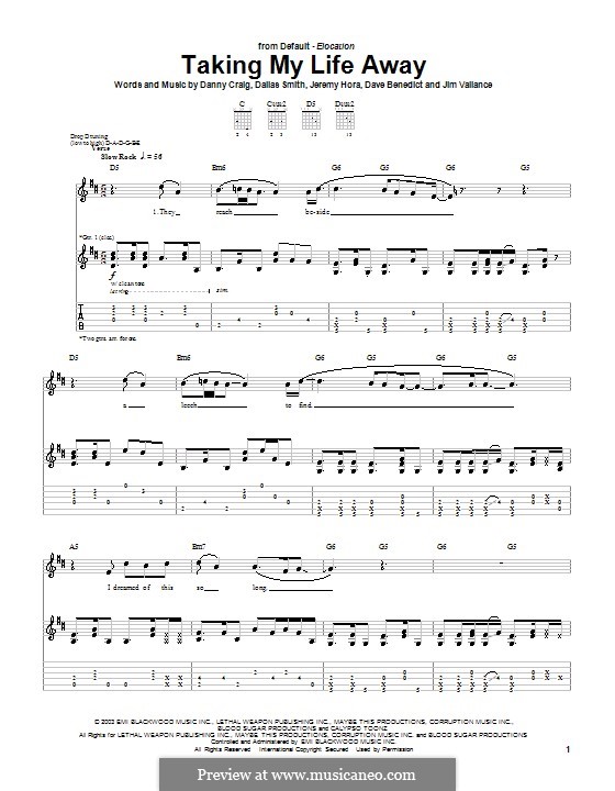 Taking My Life Away (Default): For guitar with tab by Dallas Smith, Danny Craig, Jeremy Hora