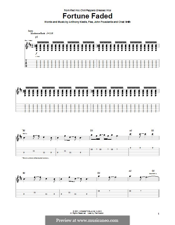 Fortune Faded (Red Hot Chili Peppers): For guitar with tab by Flea, Anthony Kiedis, Chad Smith, John Frusciante