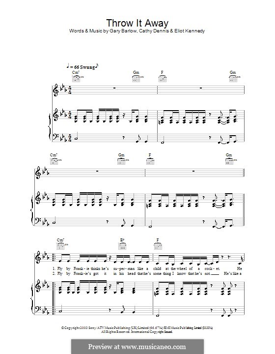 Throw It Away: For voice and piano (or guitar) by Cathy Dennis, Eliot Kennedy, Gary Barlow