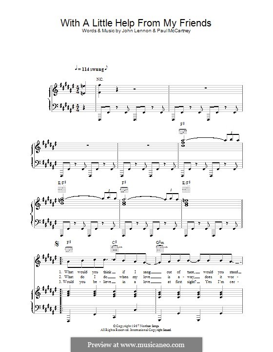 With a Little Help from My Friends (The Beatles): For voice and piano or guitar (F Sharp Major) by John Lennon, Paul McCartney