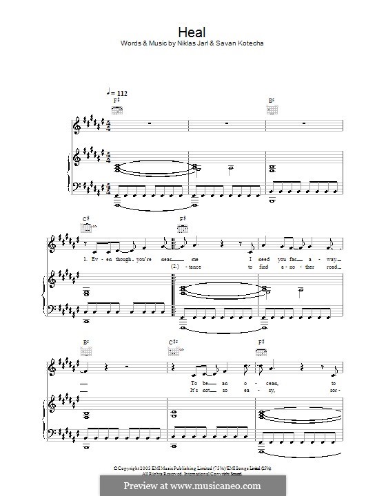 Heal (Westlife): For voice and piano (or guitar) by Niklas Jarl, Savan Kotecha