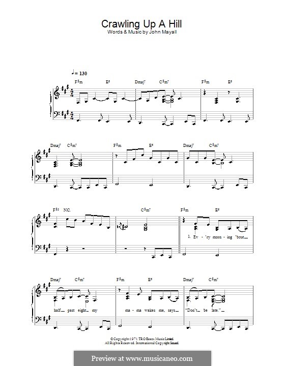 Crawling Up a Hill: For easy piano by John Mayall
