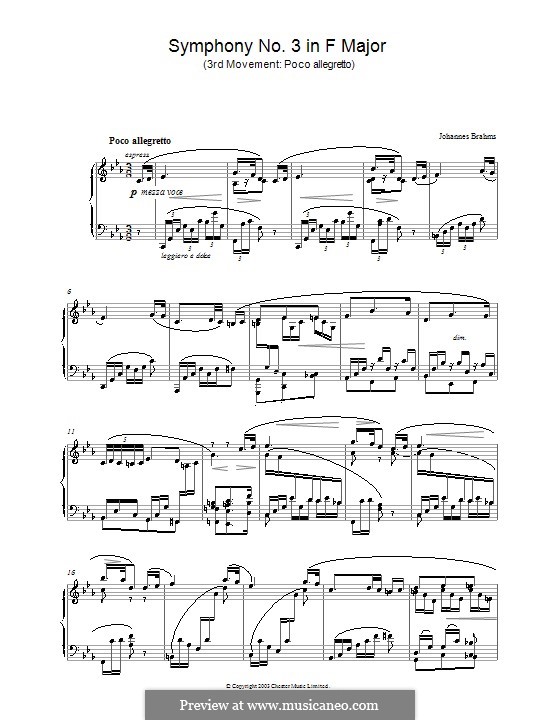 Movement III: Version for piano by Johannes Brahms