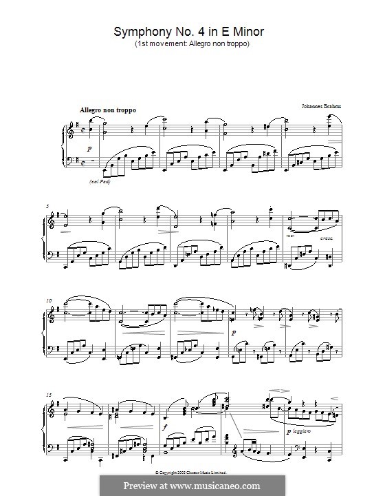 Movement I: Version for piano by Johannes Brahms