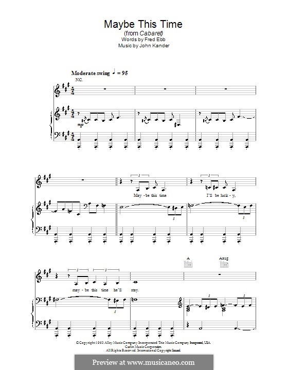 Maybe This Time (from Cabaret): For voice and piano (or guitar) by John Kander