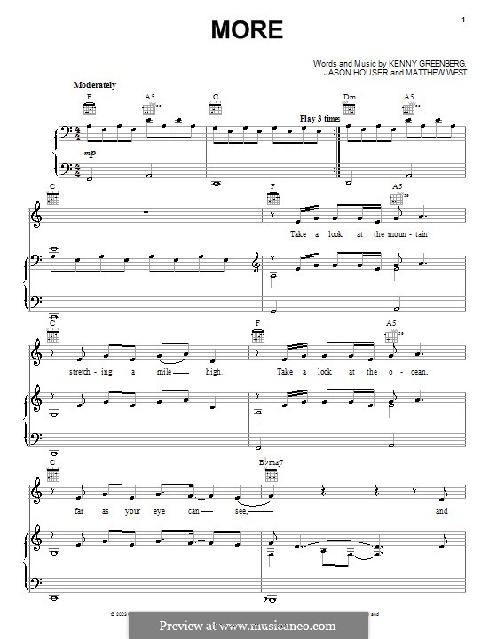 More (Matthew West): For voice and piano (or guitar) by Jason Houser, Kenny Greenberg