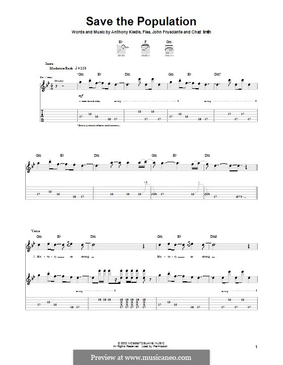 Save the Population (Red Hot Chili Peppers): For guitar with tab by Flea, Anthony Kiedis, Chad Smith, John Frusciante