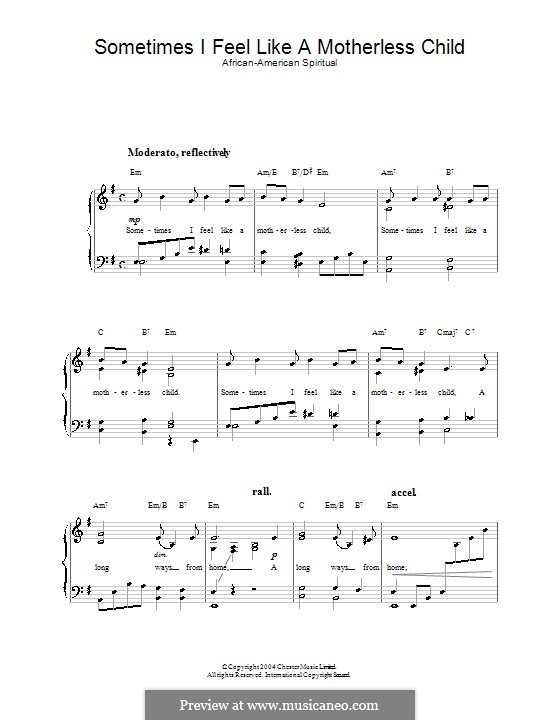 Sometimes I Feel Like a Motherless Child: For voice and piano by folklore