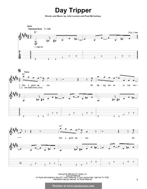 Instrumental version: For guitar by John Lennon, Paul McCartney