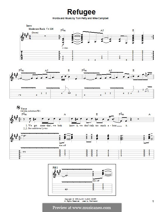 Refugee (Tom Petty and The Heartbreakers): For guitar with tab by Mike Campbell