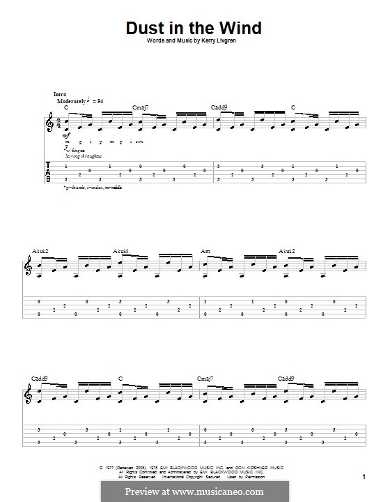 Dust in the Wind (Kansas): For guitar with tab by Kerry Livgren