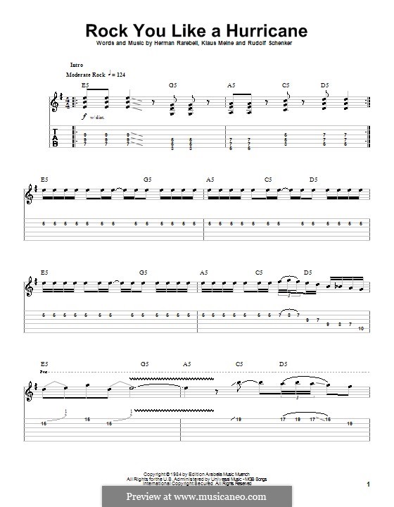 Rock You Like A Hurricane (Scorpions): For guitar with tab by Herman Rarebell, Klaus Meine, Rudolf Schenker