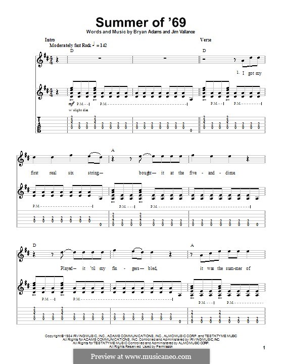 Summer of '69: For guitar with tab by Bryan Adams, Jim Vallance