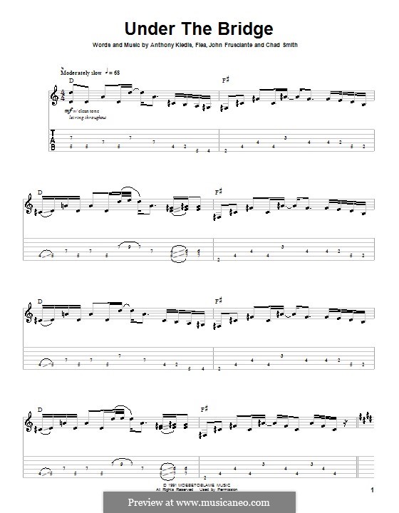 Under the Bridge (Red Hot Chili Peppers): For guitar with tabulature by Flea, Anthony Kiedis, Chad Smith, John Frusciante