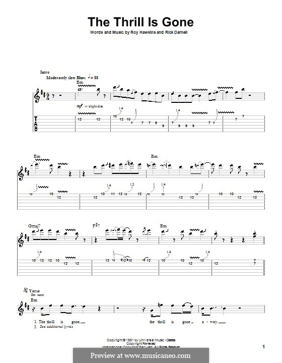 The Thrill Is Gone (B.B. King): For guitar with tab by Rick Darnell, Roy Hawkins