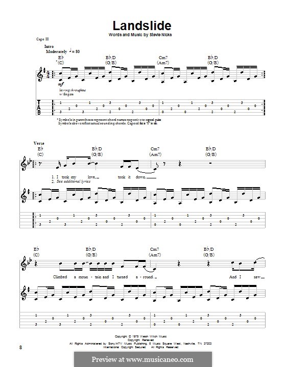 Landslide (Fleetwood Mac): For guitar with tab by Stevie Nicks