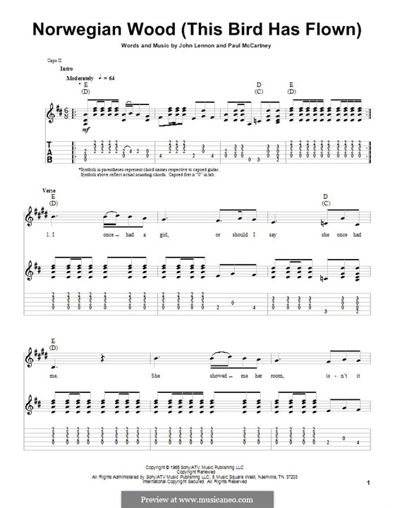 Norwegian Wood (This Bird Has Flown): For guitar with tablature by John Lennon, Paul McCartney