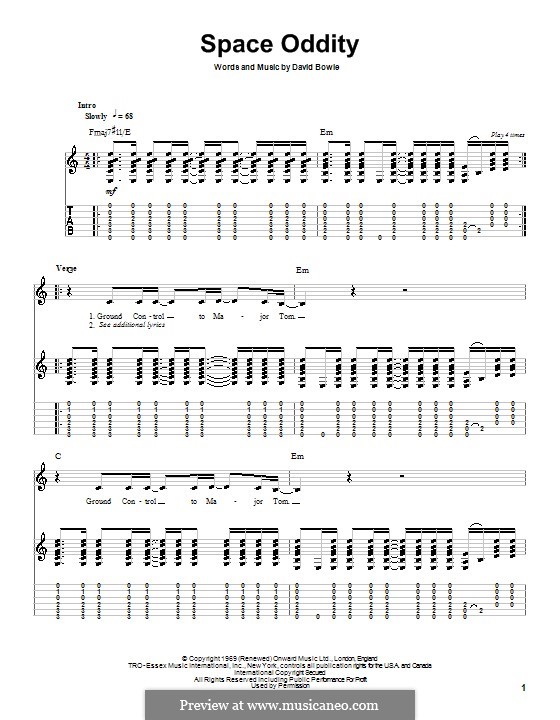 Space Oddity: For guitar with tab by David Bowie