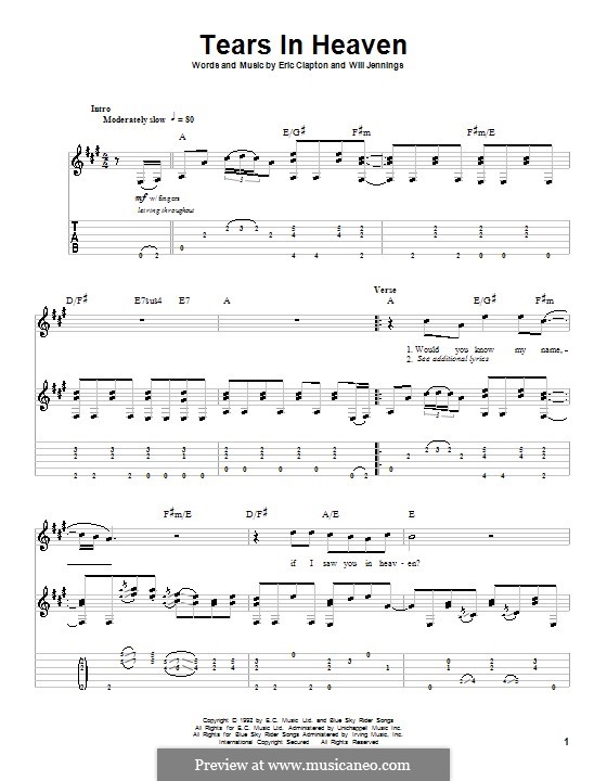 Tears In Heaven - Guitar Chords/Lyrics