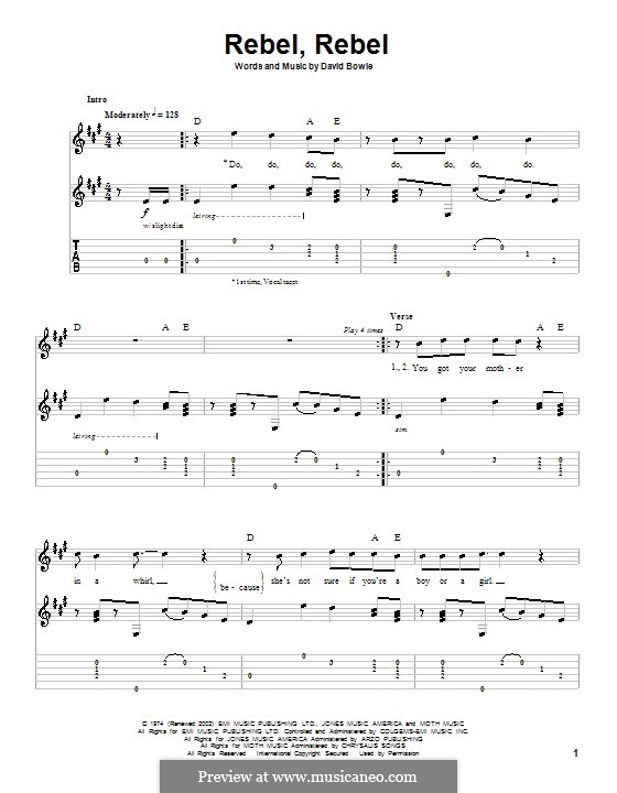 Rebel Rebel: For guitar with tabulature by David Bowie