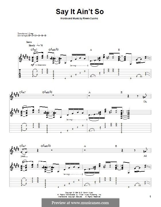 Say It Ain't So (Weezer): For guitar with tab by Rivers Cuomo