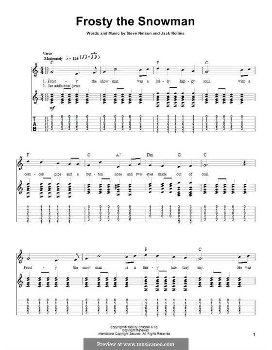 Frosty the Snow Man: For guitar with tablature by Jack Rollins, Steve Nelson