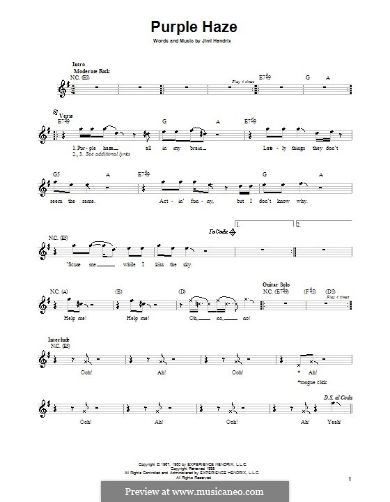 Purple Haze by J. Hendrix - sheet music on MusicaNeo