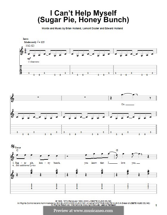 I Can't Help Myself (Sugar Pie, Honey Bunch): For guitar with tab by Brian Holland, Edward Holland Jr., Lamont Dozier