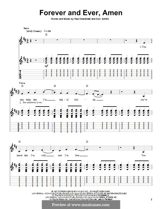 Forever and Ever, Amen (Randy Travis): For guitar with tab by Don Schlitz, Paul Overstreet