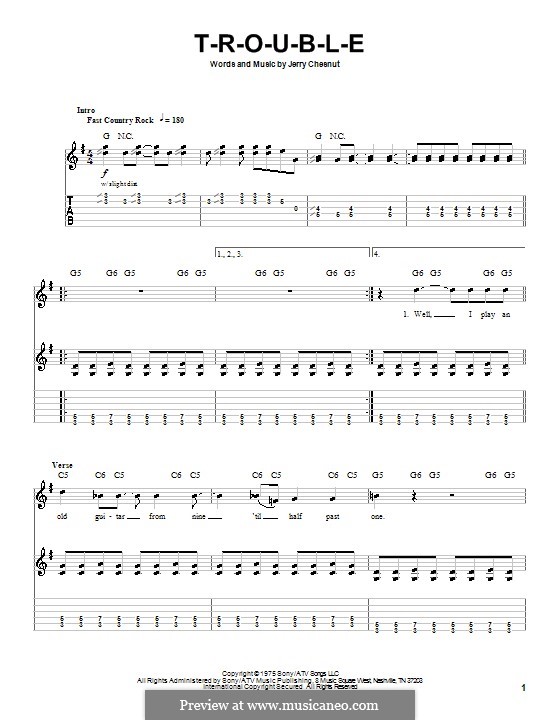 T-R-O-U-B-L-E (Elvis Presley): For guitar with tab by Jerry Chesnut