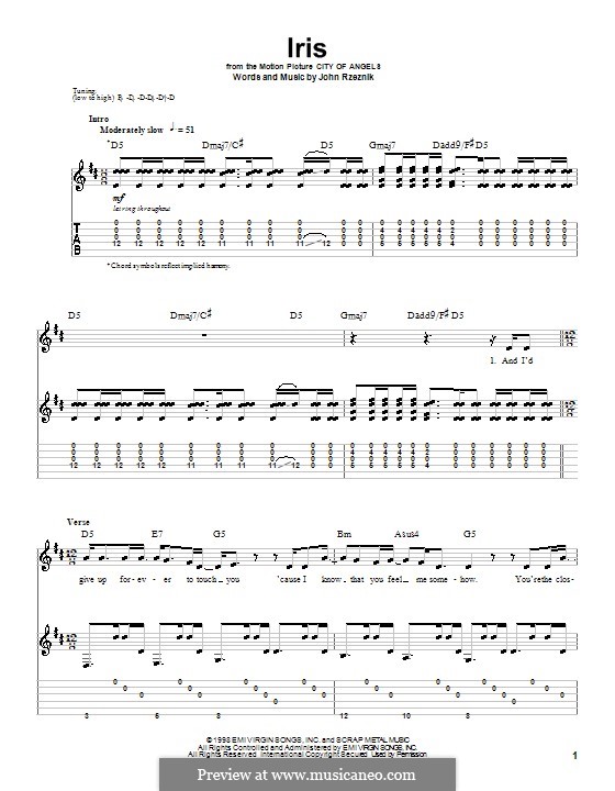 Iris (Goo Goo Dolls): For guitar with tab by John Rzeznik