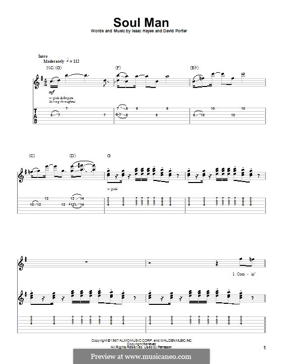 Soul Man (Sam & Dave): For guitar with tab by David Porter, Isaac Hayes