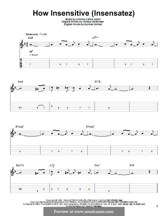 How Insensitive (Insensatez): For guitar with tab by Antonio Carlos Jobim