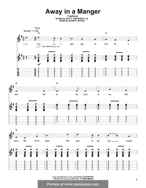 Away in a Manger (Printable Scores): For guitar with tab by James R. Murray