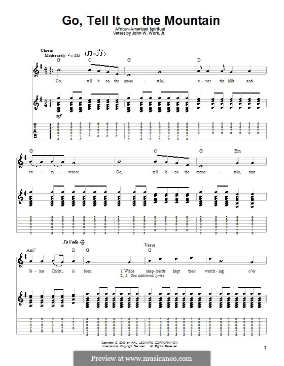 Go, Tell it on the Mountain: For guitar by folklore