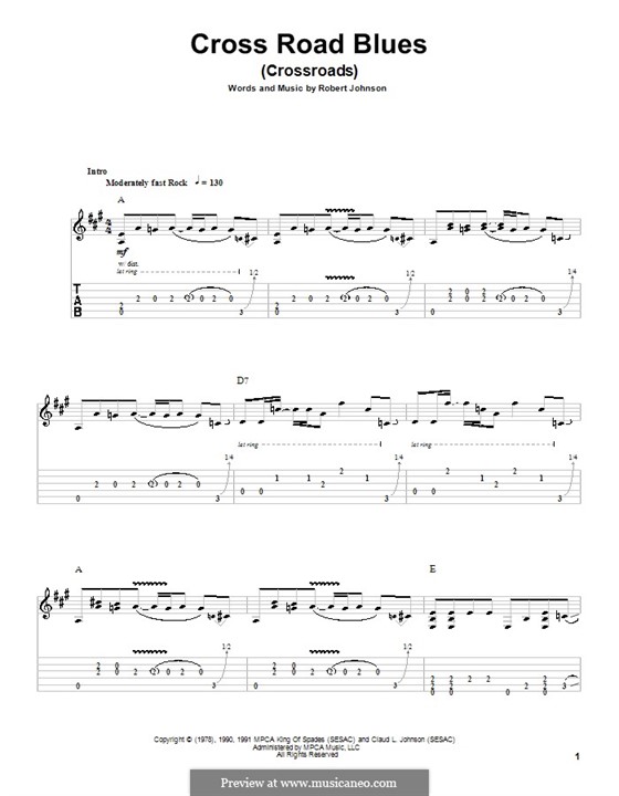 Robert Johnson Cross Road Blues Sheet Music in C Major (transposable) -  Download & Print - SKU: MN0083099